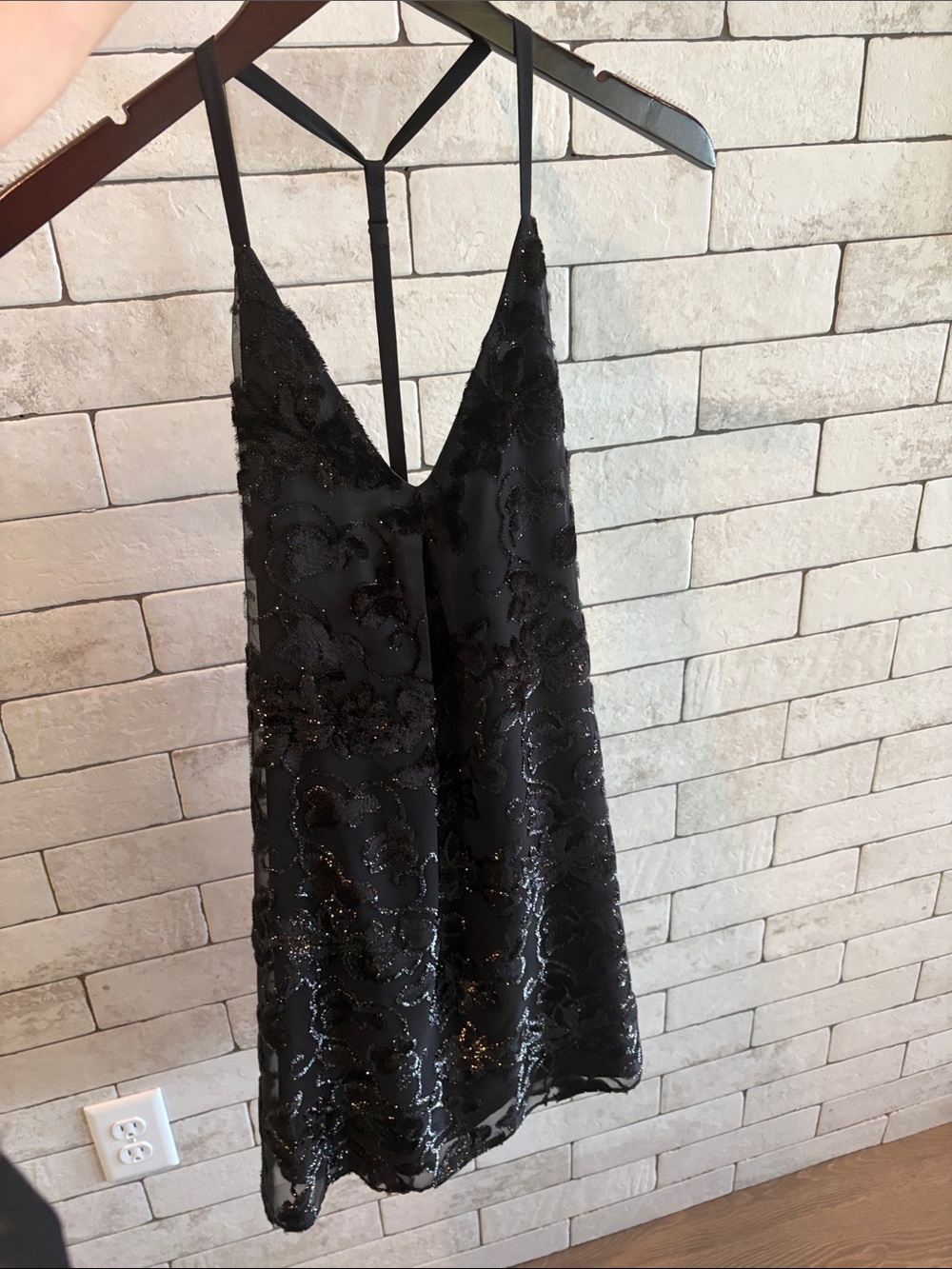 Alice + Olivia Black Floral Burnout Velvet Sheer Slip Dress